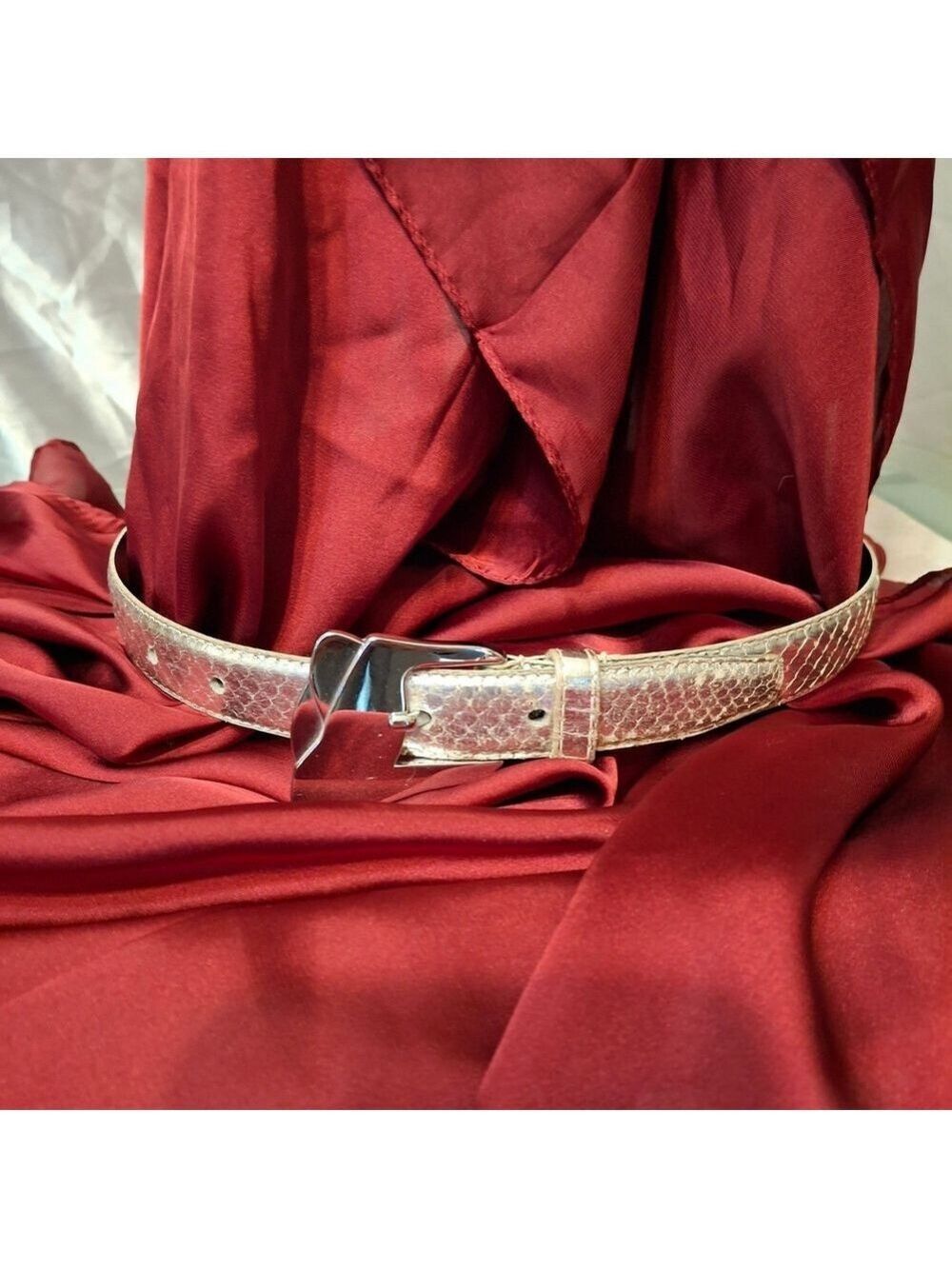 Magid Shimmering Silver Genuine Snakeskin Women's Belt Sz S Nwot